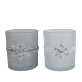 Kitchen Goods Glass Tealight Holder with Snowflake 10cm - Silver/White (2 Assorted)